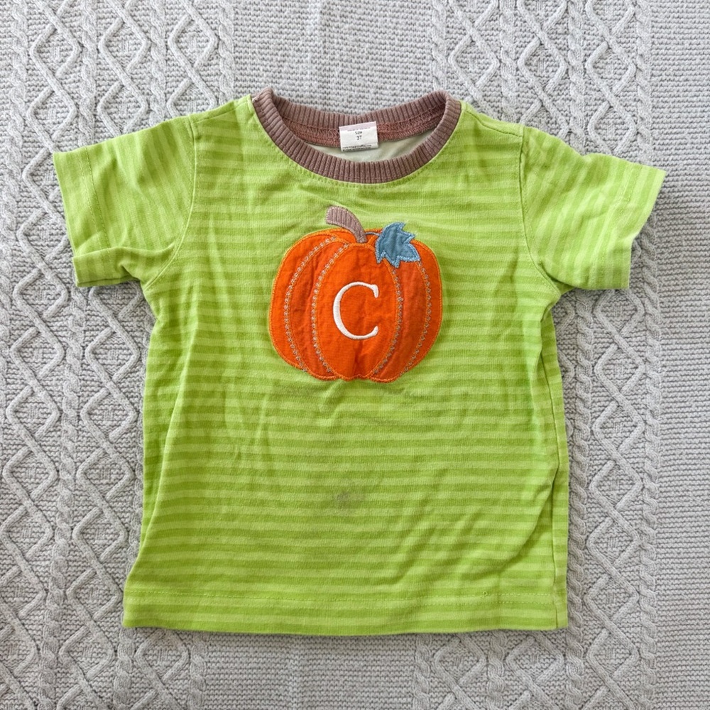 Green Striped Pumpkin Kids C Monogram Shirt